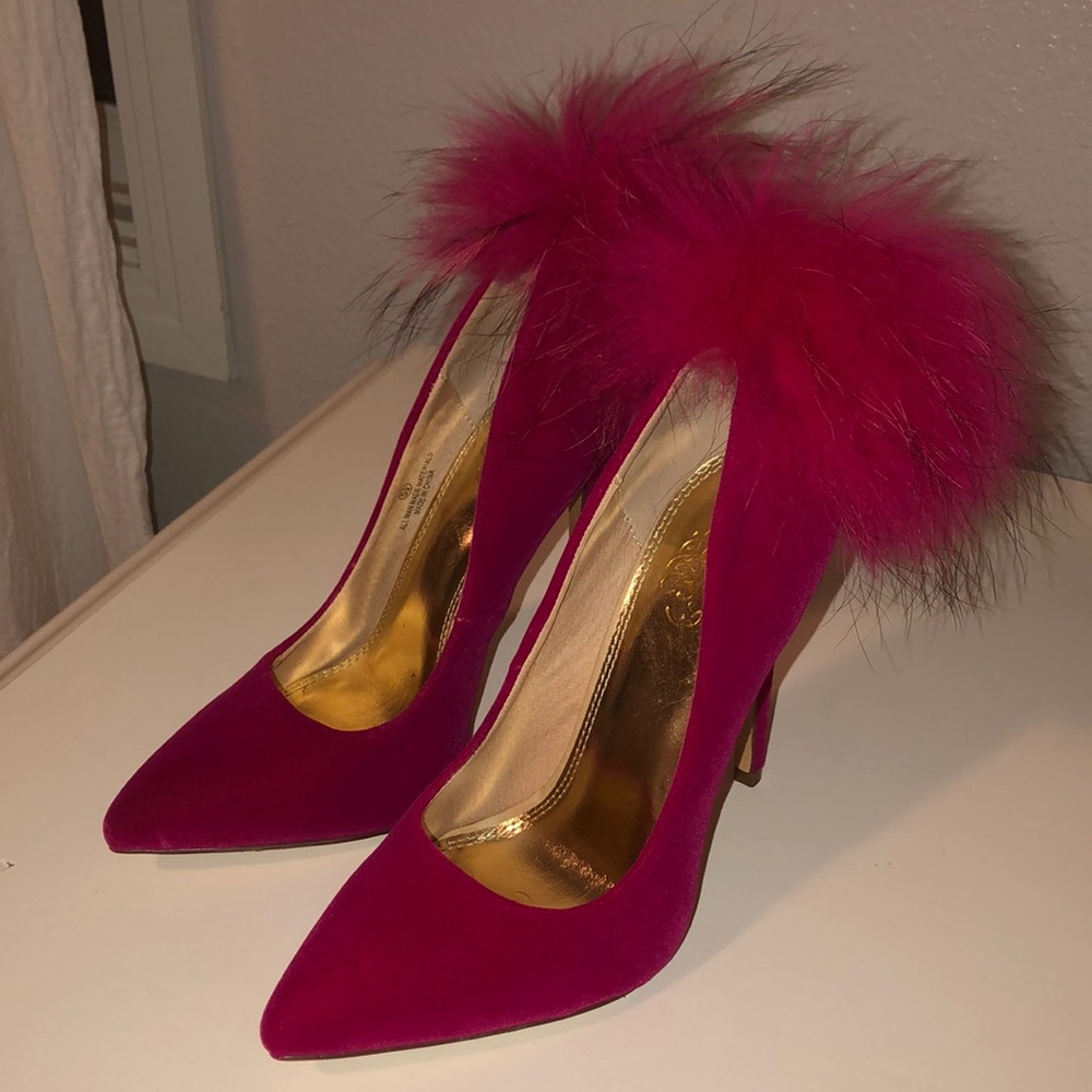 Hot pink fur heels